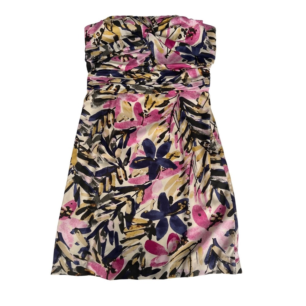 Banana Republic Women 10 Silk Cocktail Dress Pink Black Floral Sweetheart